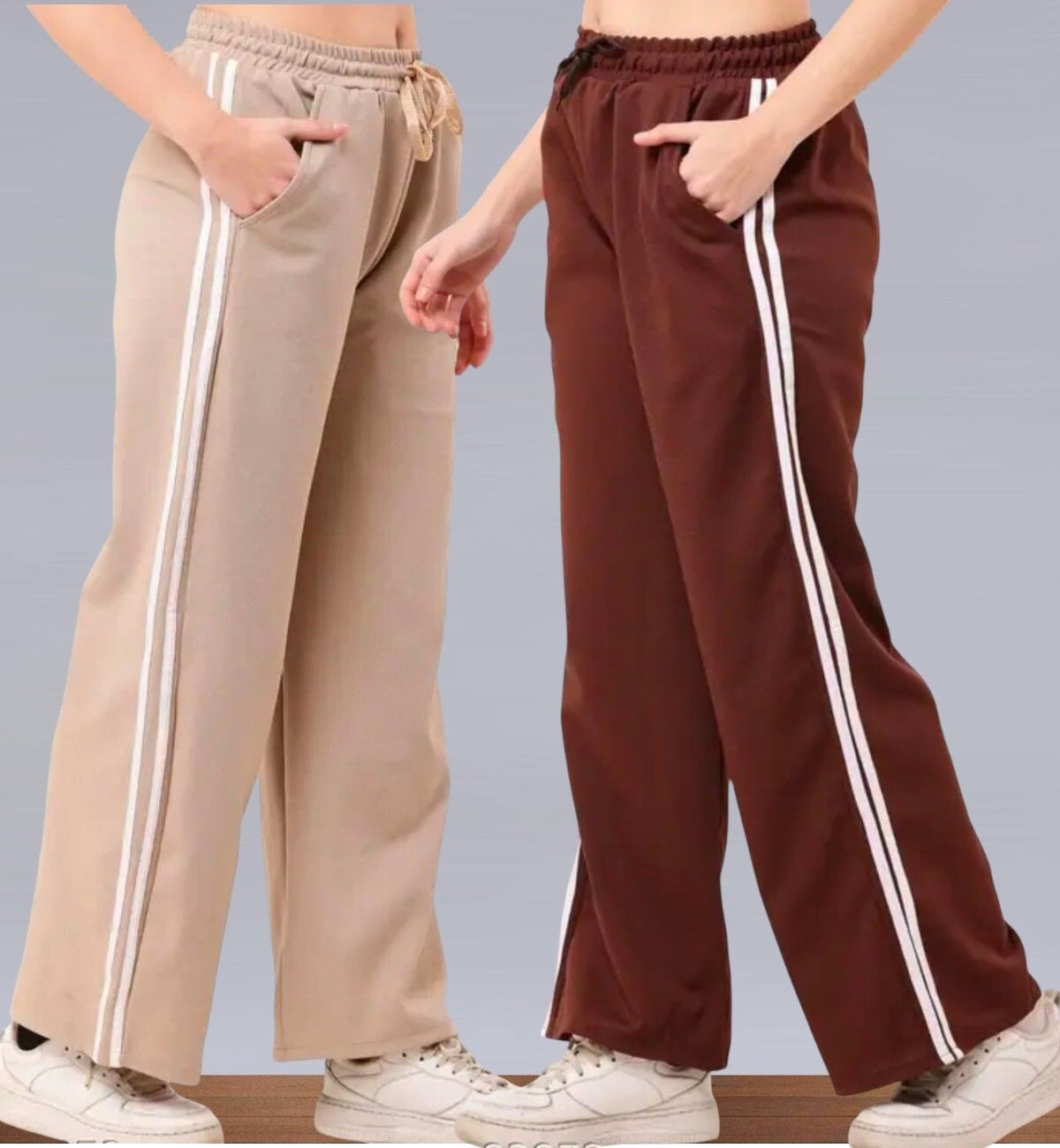 krishna enterprises Pack of 2 Women Striped Beige, Brown Track Pants-picture-22