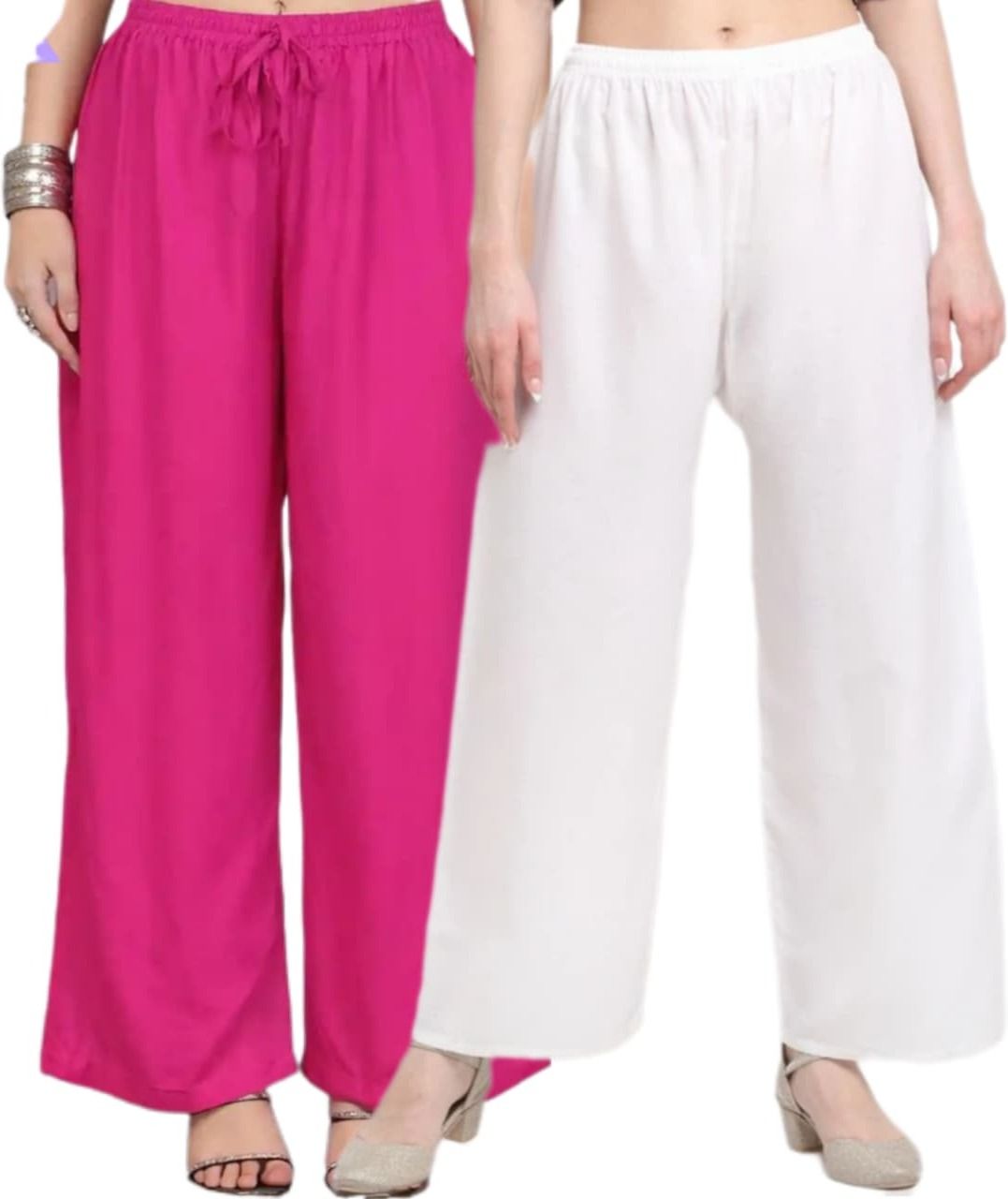 Pack of 2 Women Regular Fit White, Red, Pink, Orange, Multicolor, Maroon, Light Green, Khaki, Green, Brown, Black Viscose Rayon Trousers-image-4