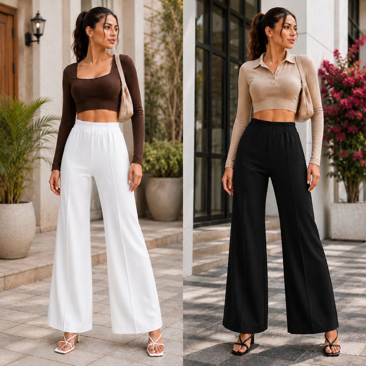 Pack of 2 Women Comfort Fit, Regular Fit White, Black Polyester Trousers-image-17