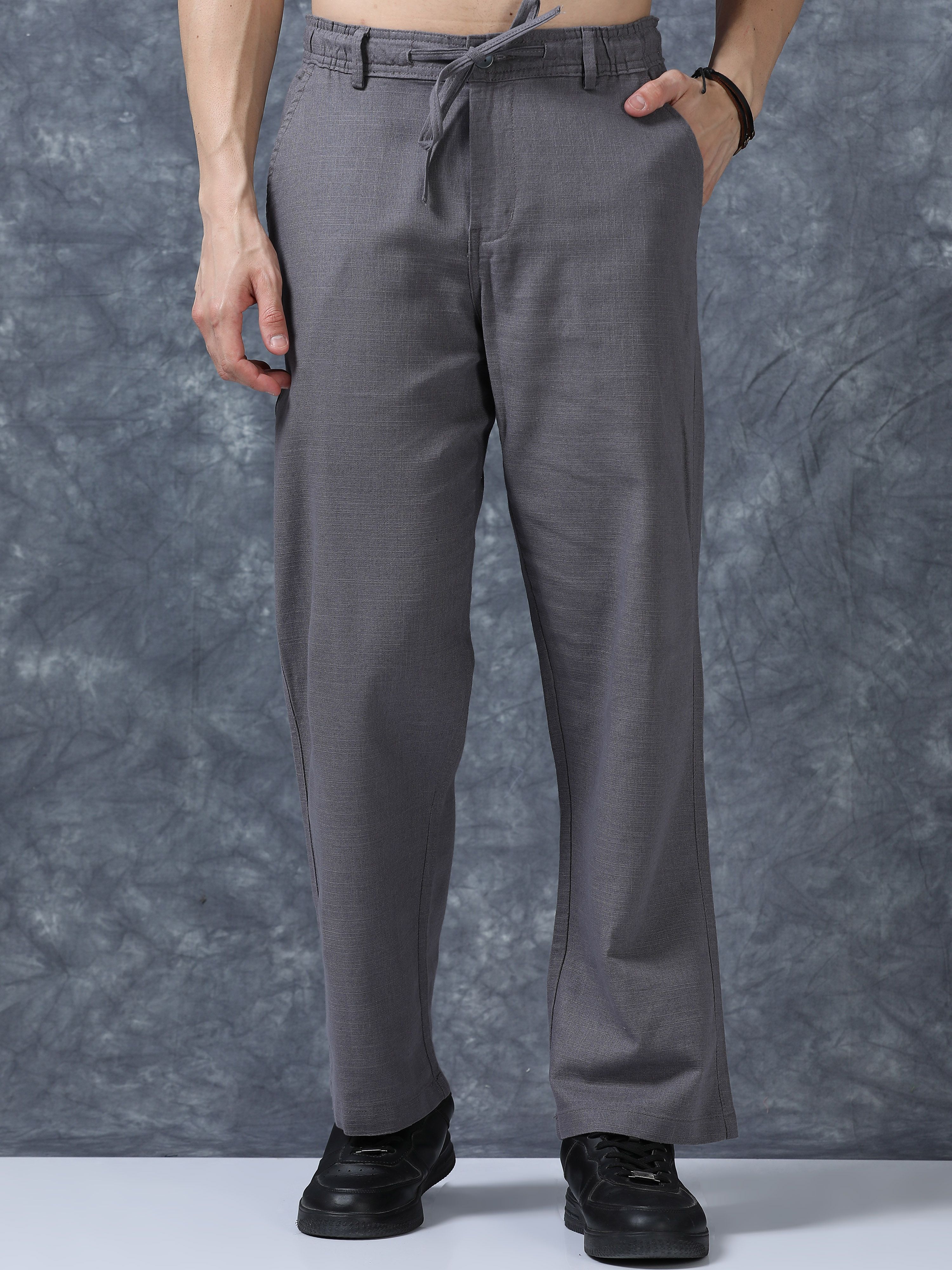 roadster Men Relaxed Grey Pure Linen Trousers-picture-41
