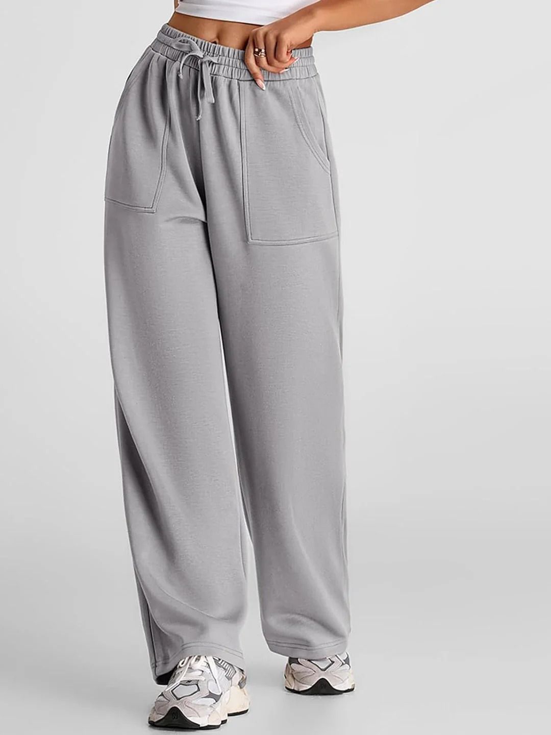 triraj Women Loose Fit Grey Cotton Blend Trousers-picture-17