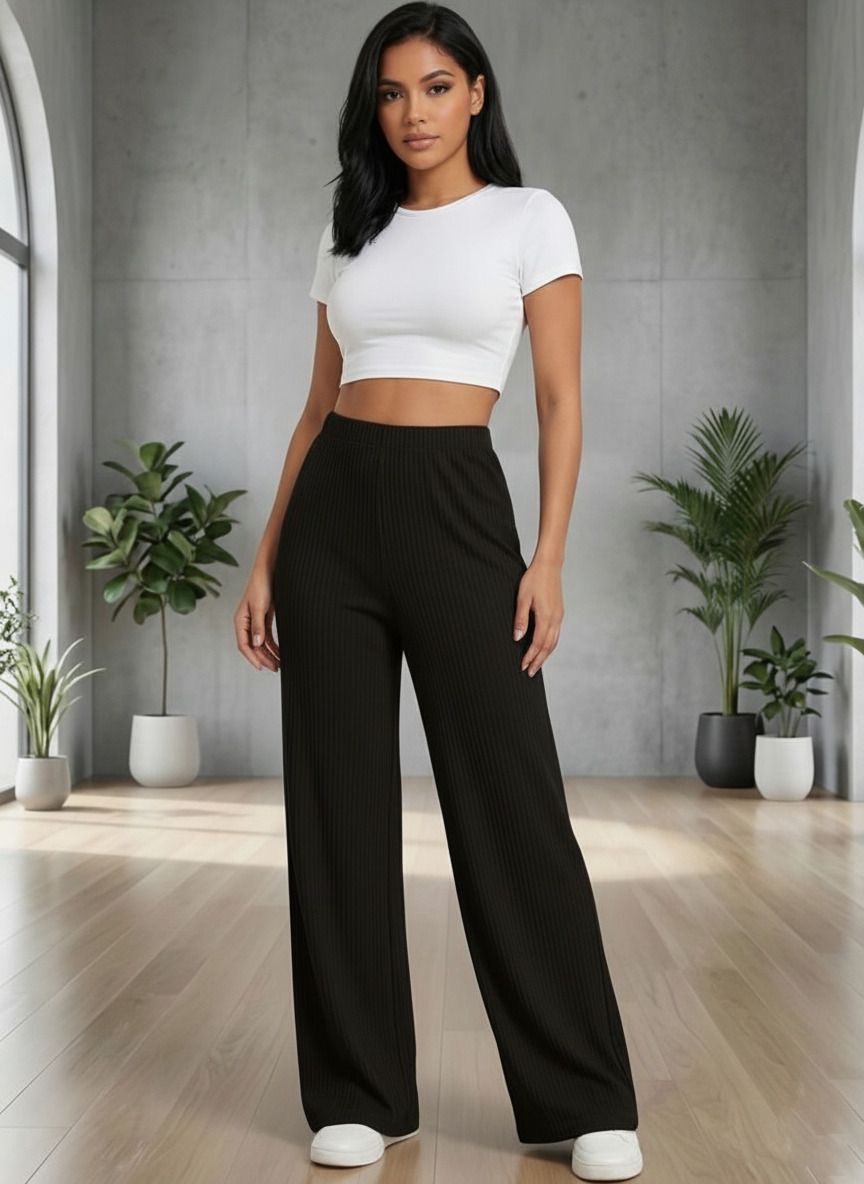 Women Relaxed Black Cotton Blend Trousers-image-49