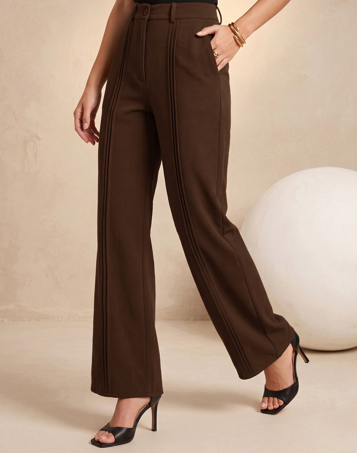 selvia Women Straight Fit Brown Lycra Blend Trousers-picture-38