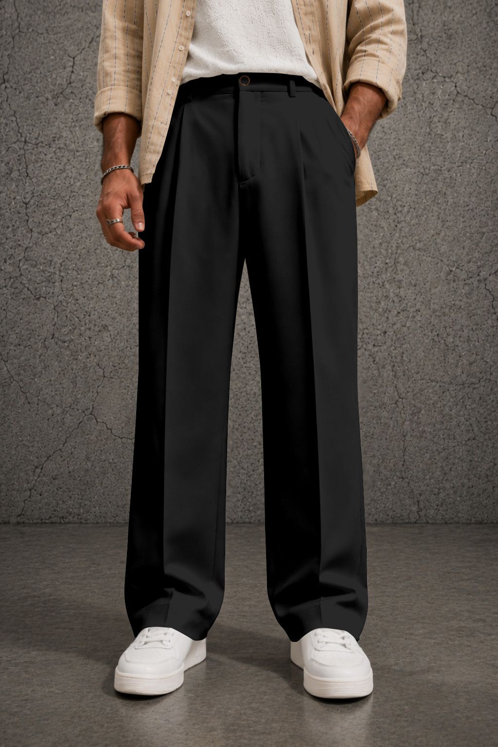 Men Loose Fit Black Lycra Blend Trousers-image-9