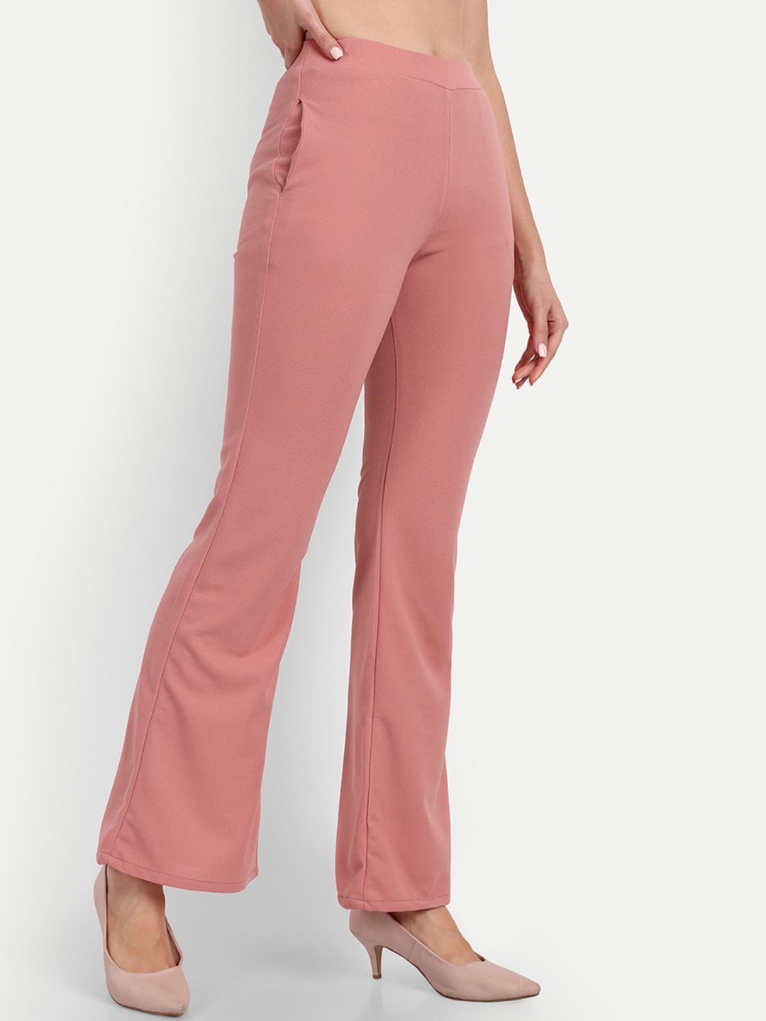 Women Flared Pink Polyester Trousers-image-30