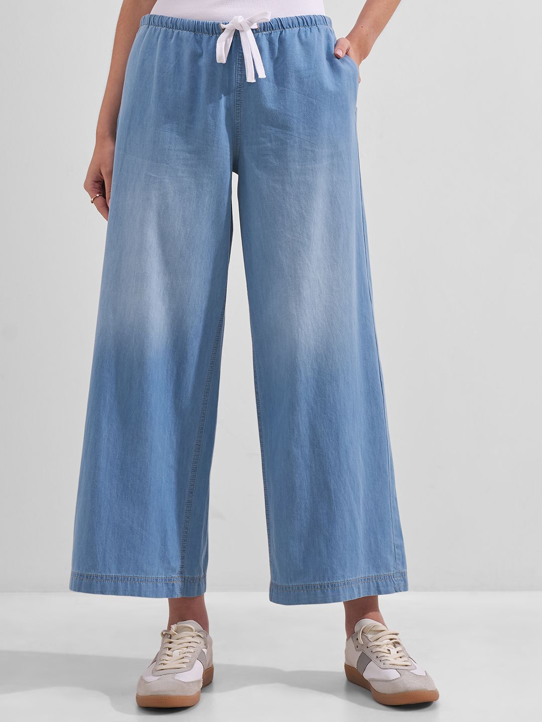 tokyo talkies Women Regular Fit Blue Pure Cotton Trousers-picture-12