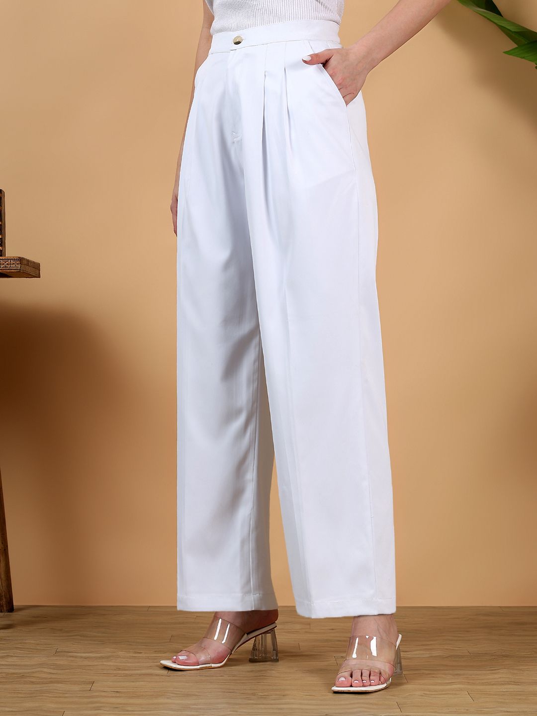 Women Regular Fit White Polyester Trousers-image-31