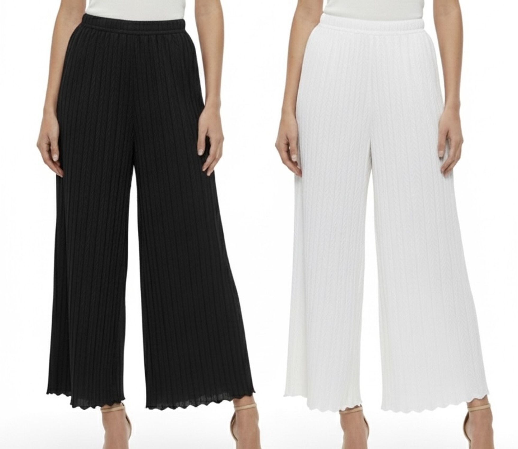 graces fashion Pack of 2 Women Loose Fit Black, White Lycra Blend Trousers-picture-42