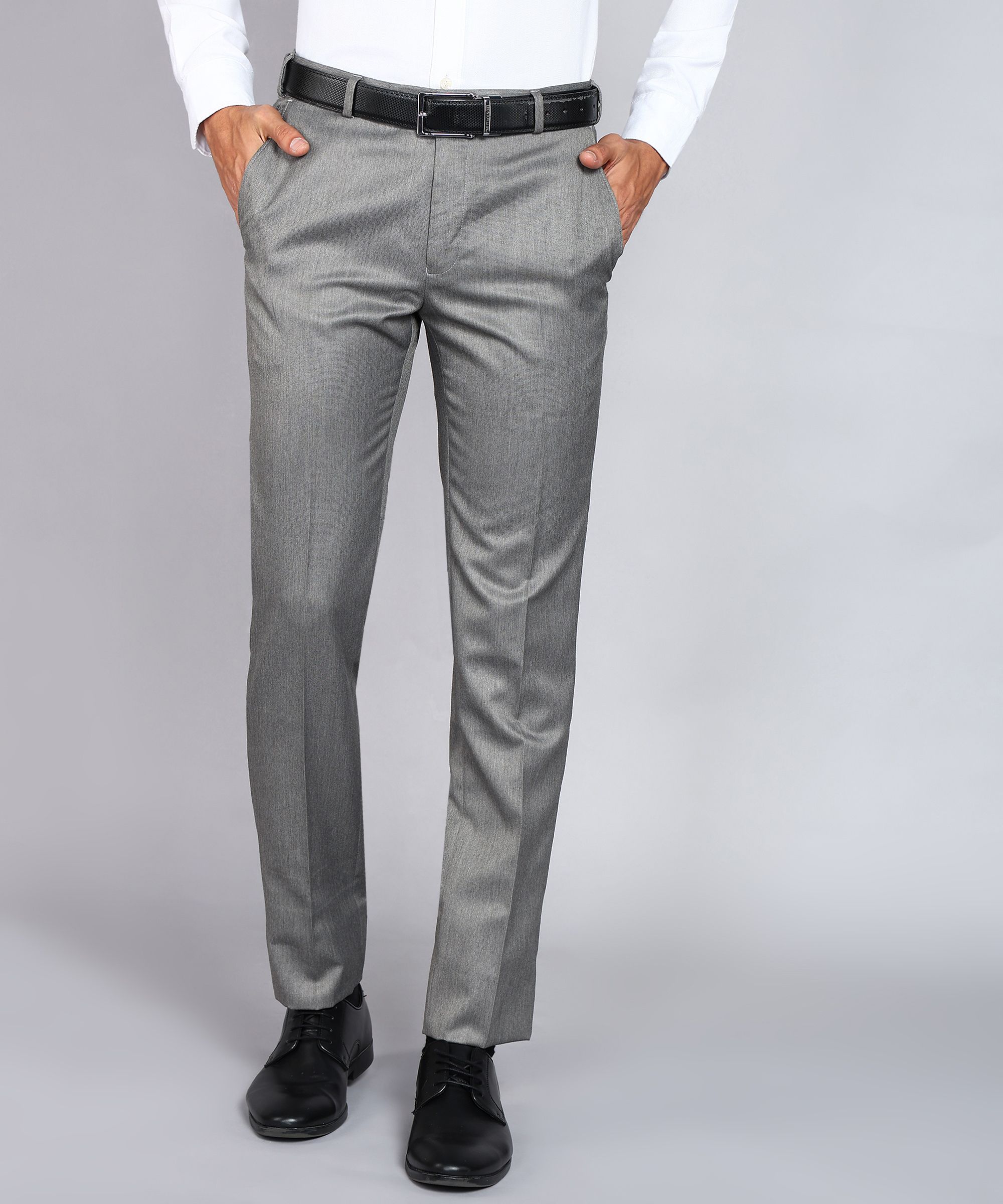 Men Slim Fit Grey Polyester Trousers-image-8