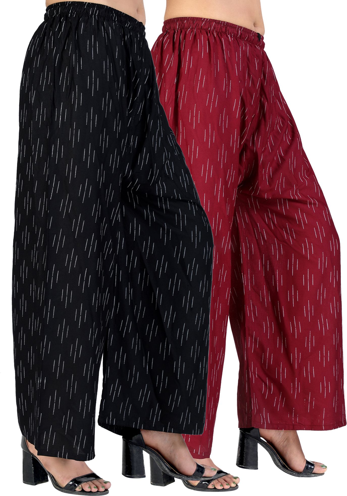 Pack of 2 Women Relaxed Black, Maroon Viscose Rayon Trousers-image-40