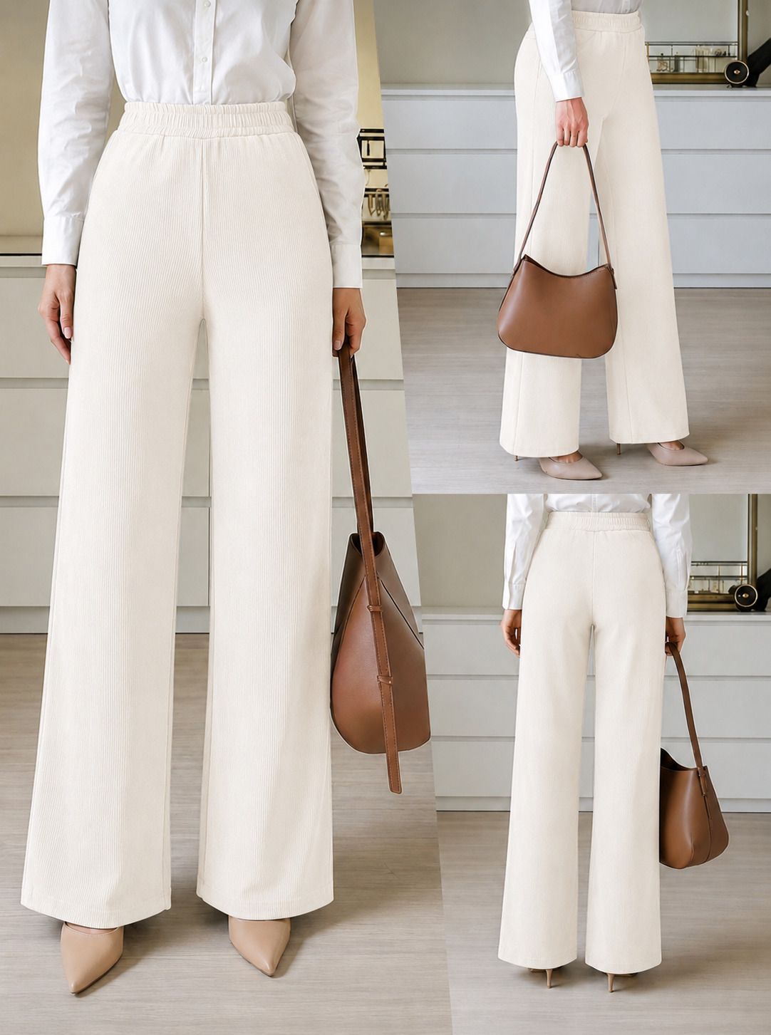 fabflee Women Relaxed White Cotton Blend Trousers-picture-7