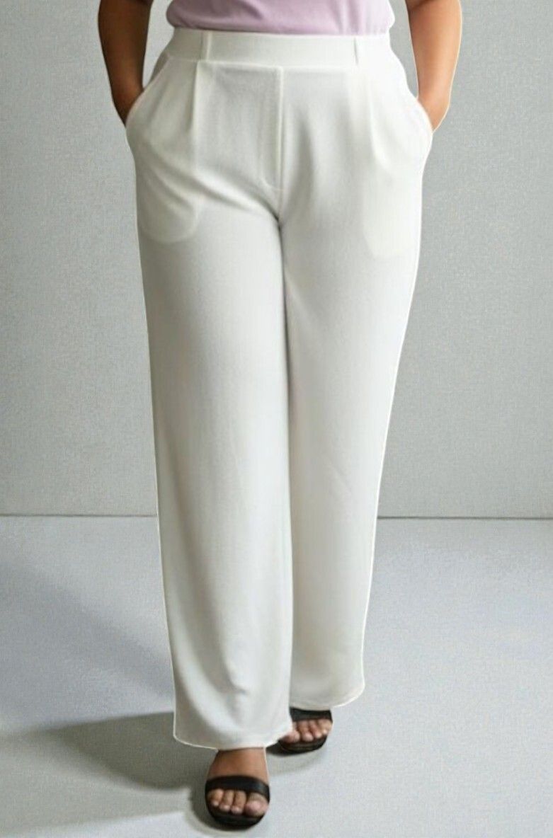 sqew Women Loose Fit White Polyester Trousers-picture-21