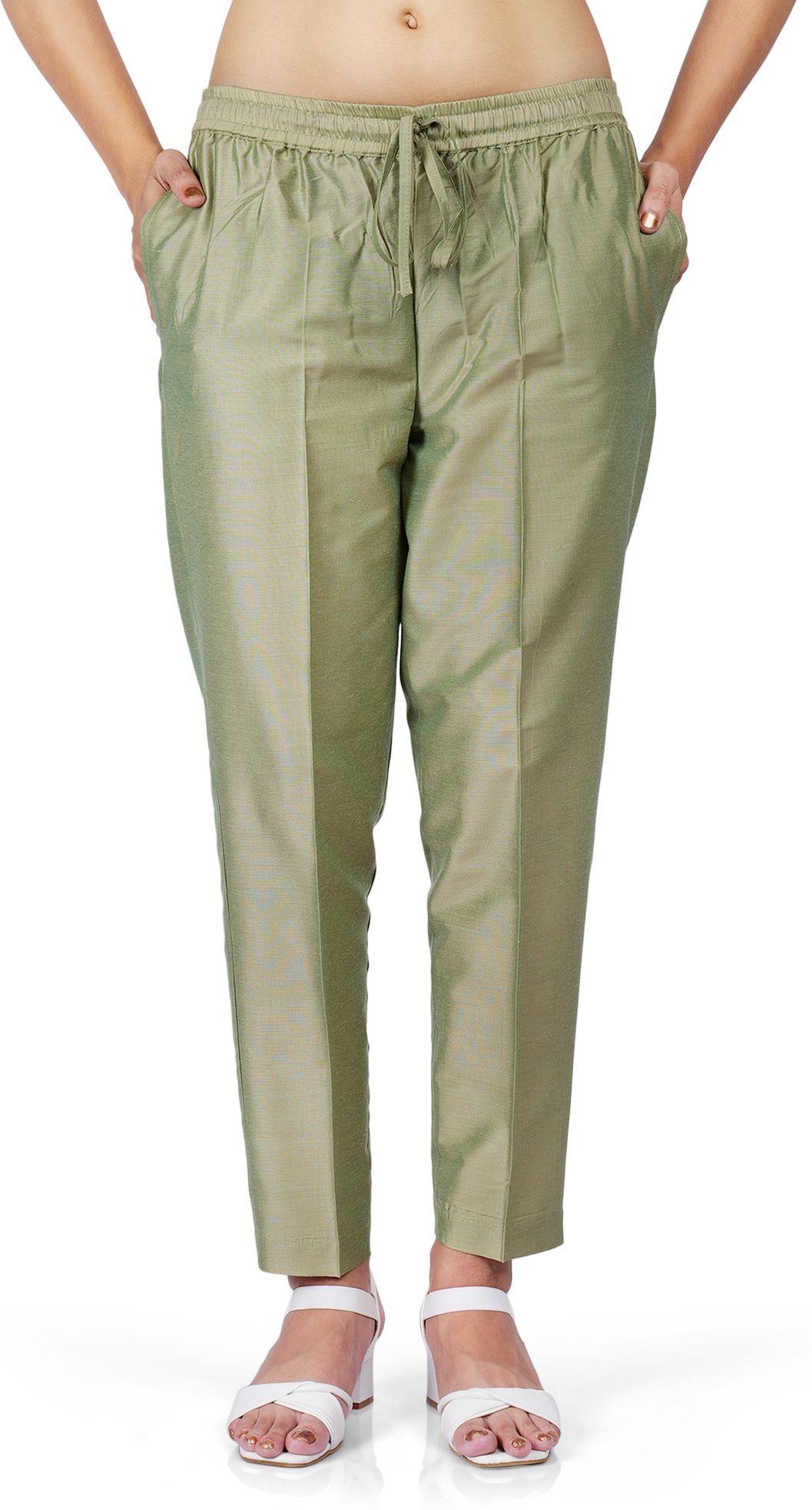 Women Regular Fit Light Green Polyester Trousers