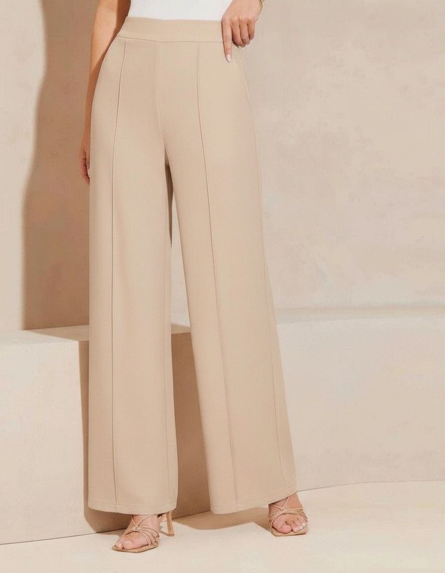 clowall Women Regular Fit Beige Viscose Rayon Trousers-picture-13