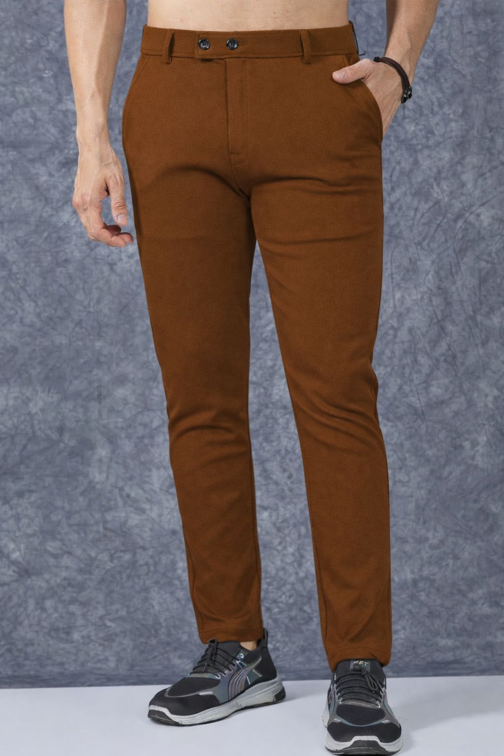 combraided Men Regular Fit Brown Lycra Blend Trousers-picture-26