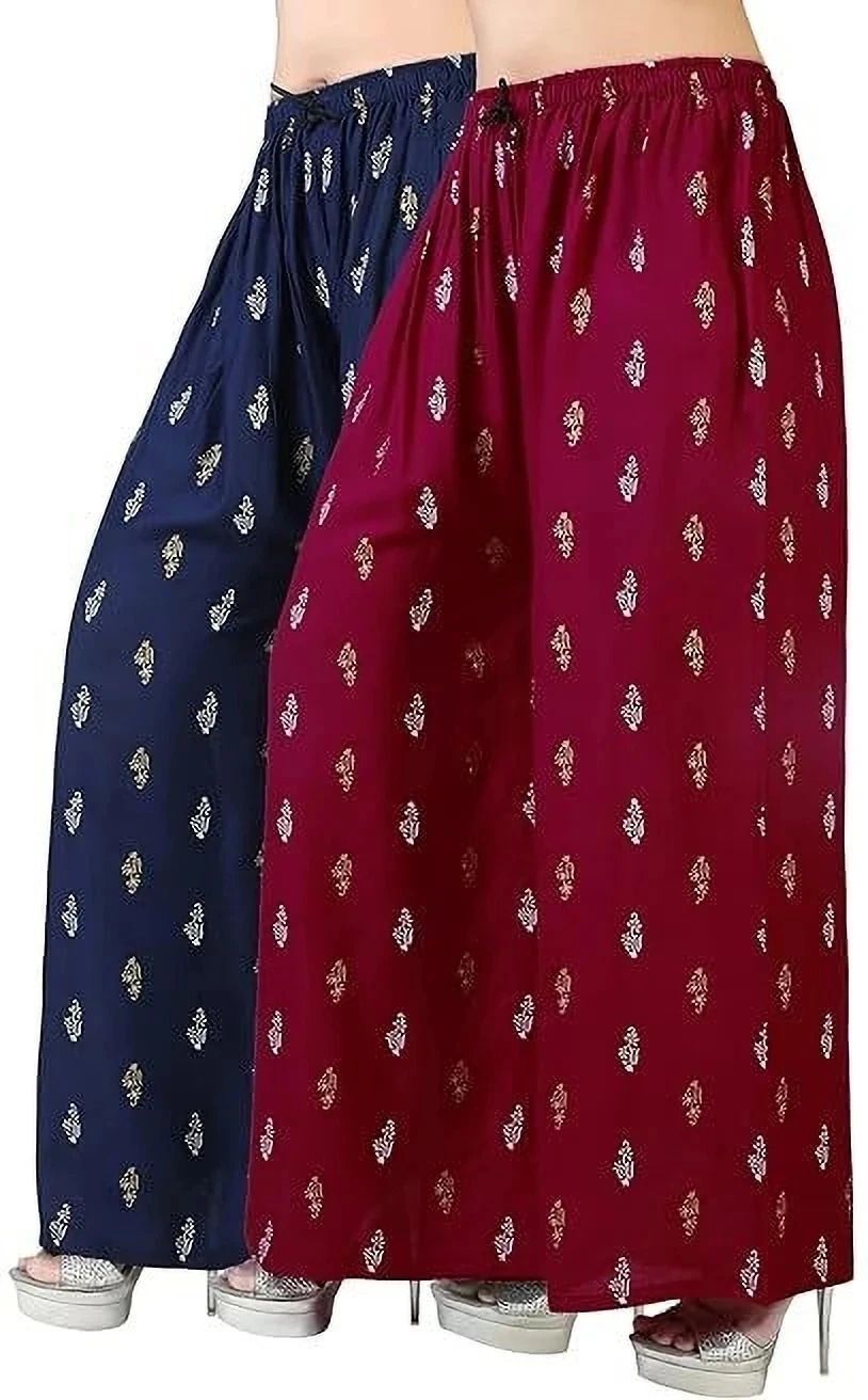 Pack of 2 Women Relaxed Maroon, Blue Viscose Rayon Trousers-image-46
