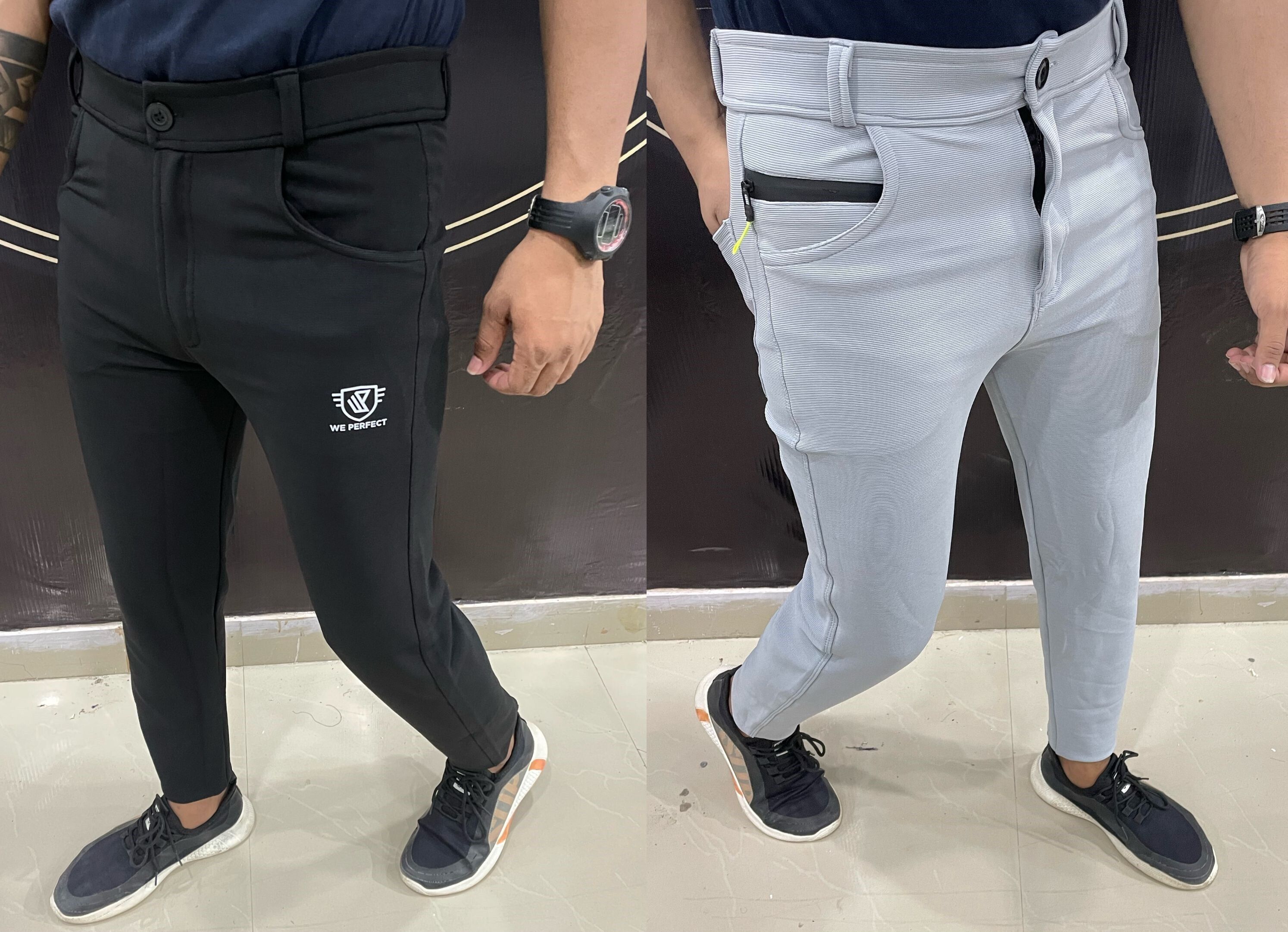 we perfect Pack of 2 Men Slim Fit Black, Grey Lycra Blend Trousers-picture-10