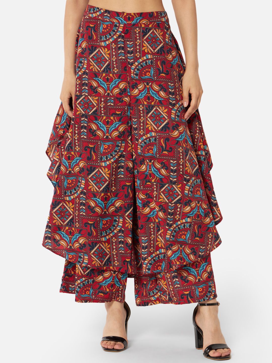 Women Flared Multicolor Crepe Trousers