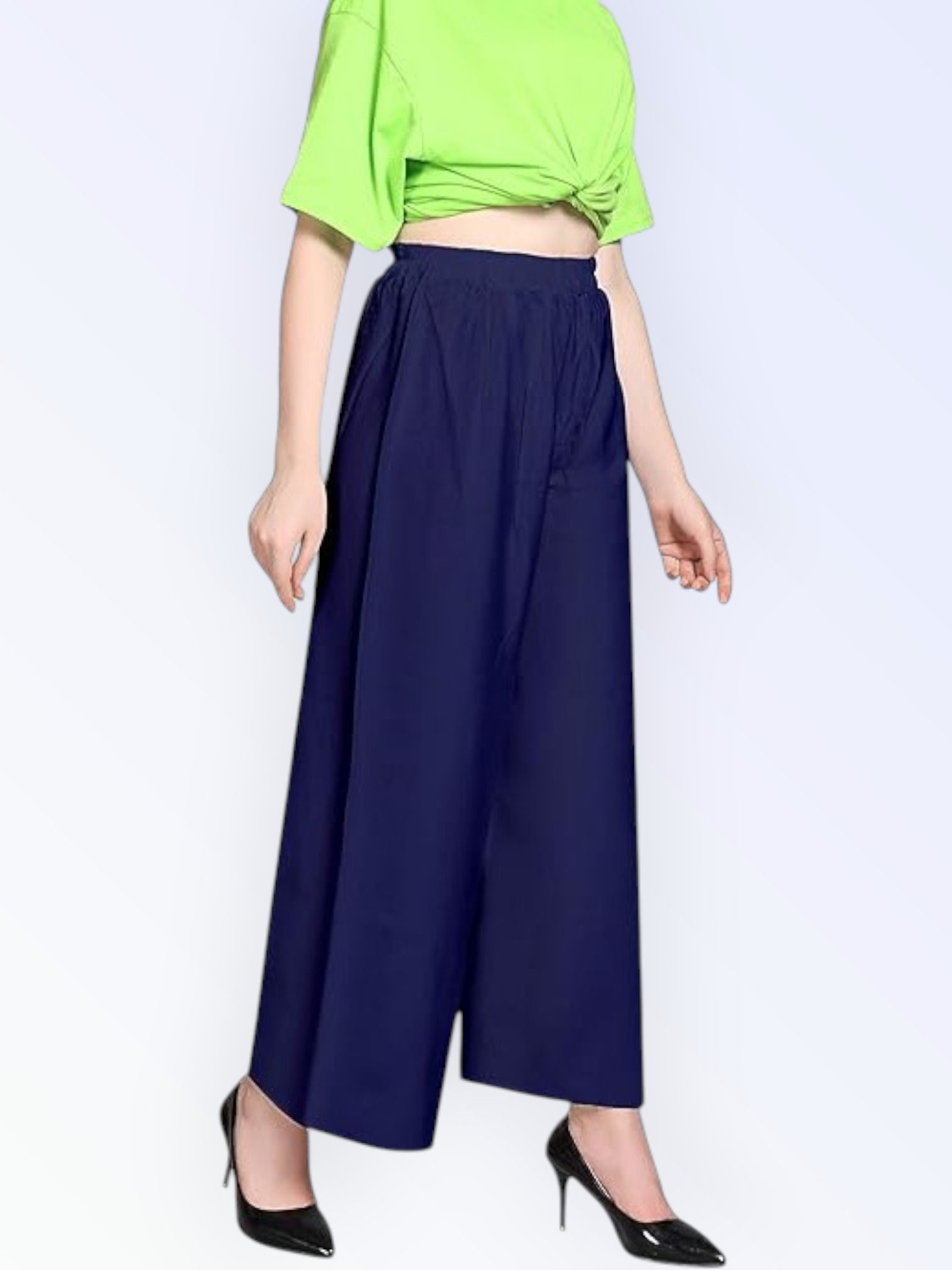 acd Women Comfort Fit Blue Viscose Rayon Trousers-picture-4