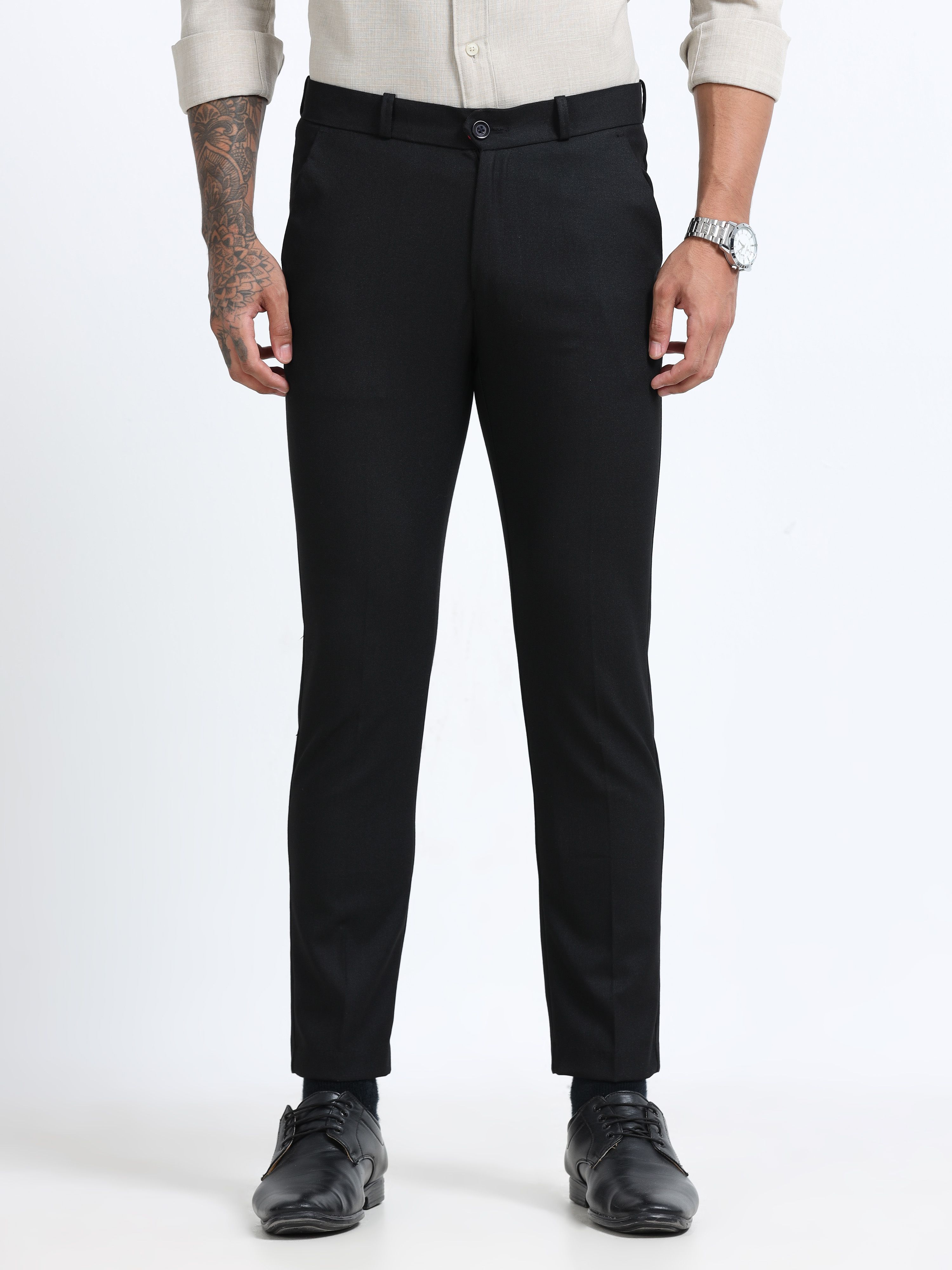 u.s.pitchers Men Slim Fit Black Cotton Blend Trousers-picture-11