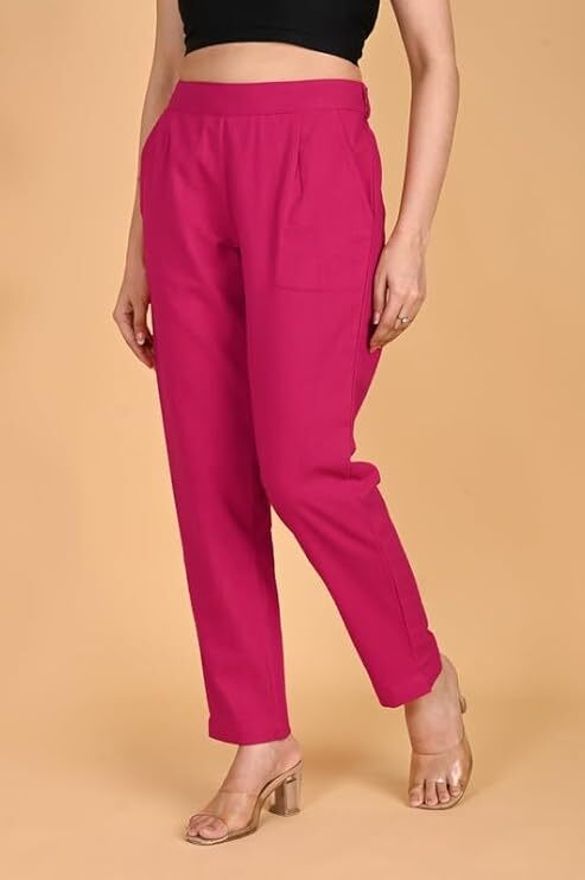 Women Regular Fit Pink Pure Cotton Trousers-image-16