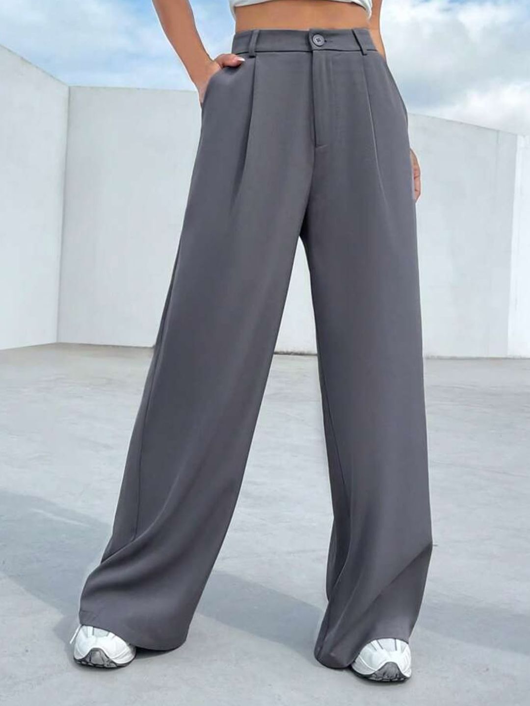 broadstar Women Loose Fit Grey Polyester Trousers-picture-22