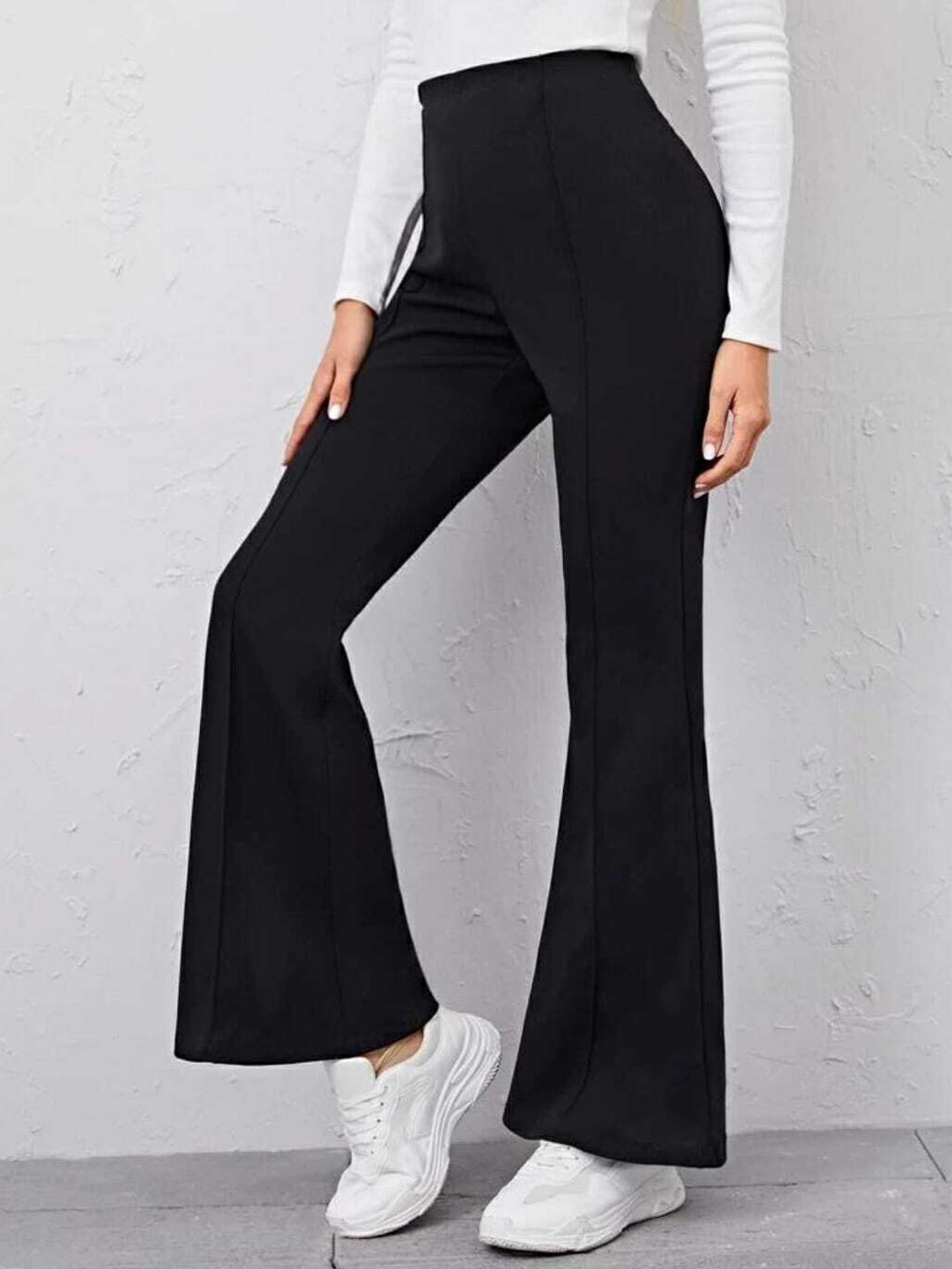 broadstar Women Flared Black Lycra Blend Trousers-picture-5