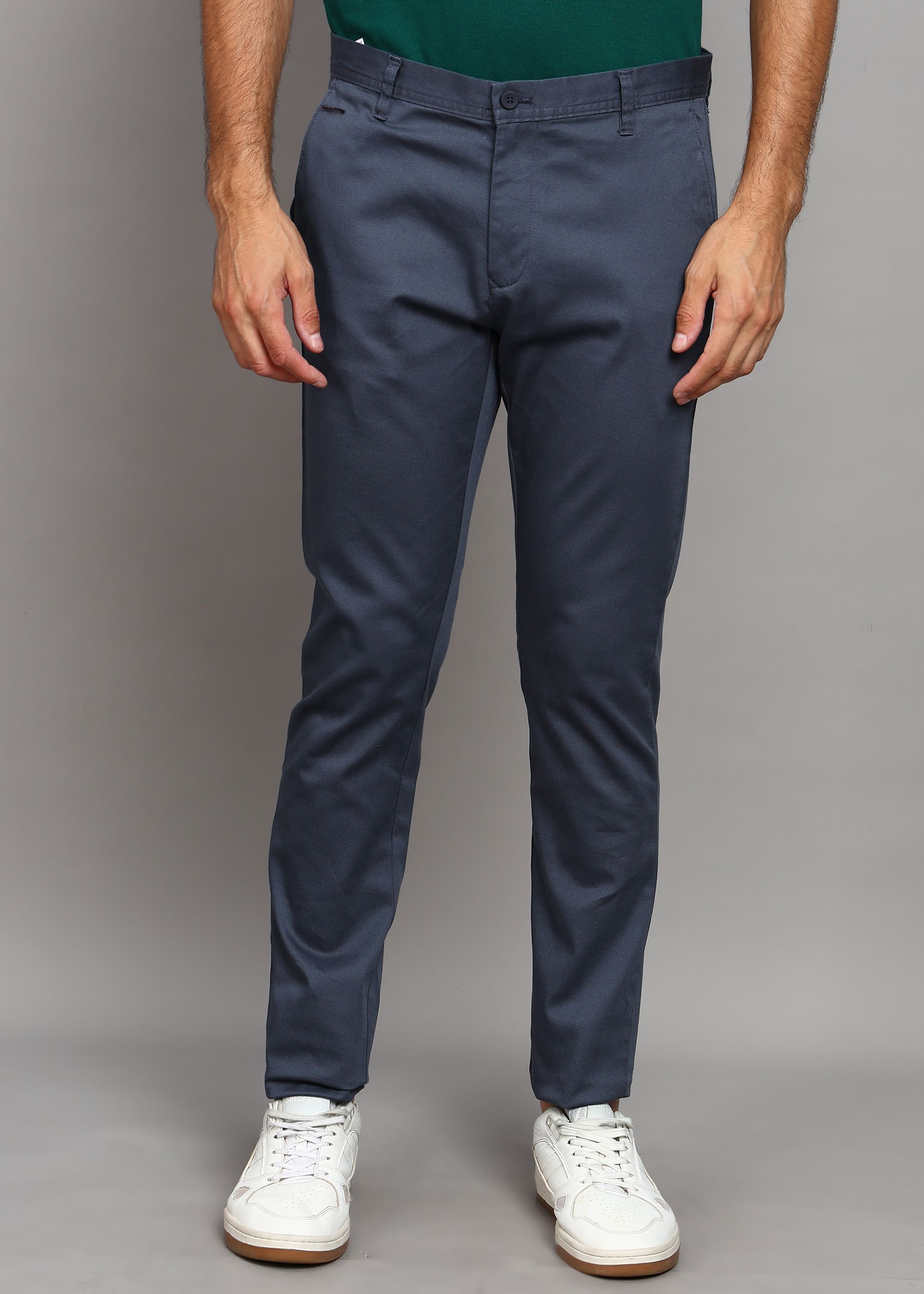 Men Slim Fit Blue Cotton Blend Trousers-image-23