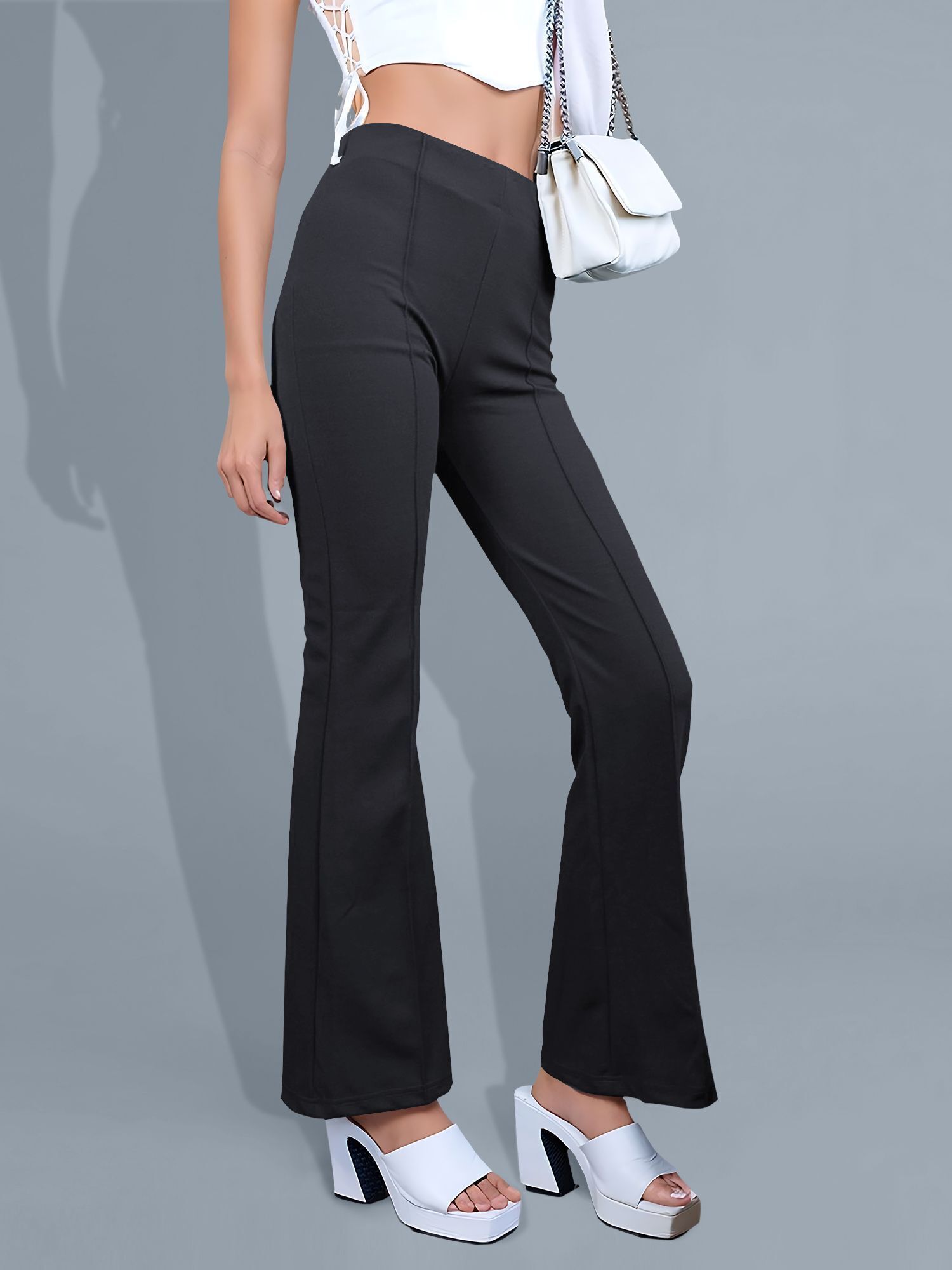 Women Regular Fit Black Lycra Blend Trousers-image-20