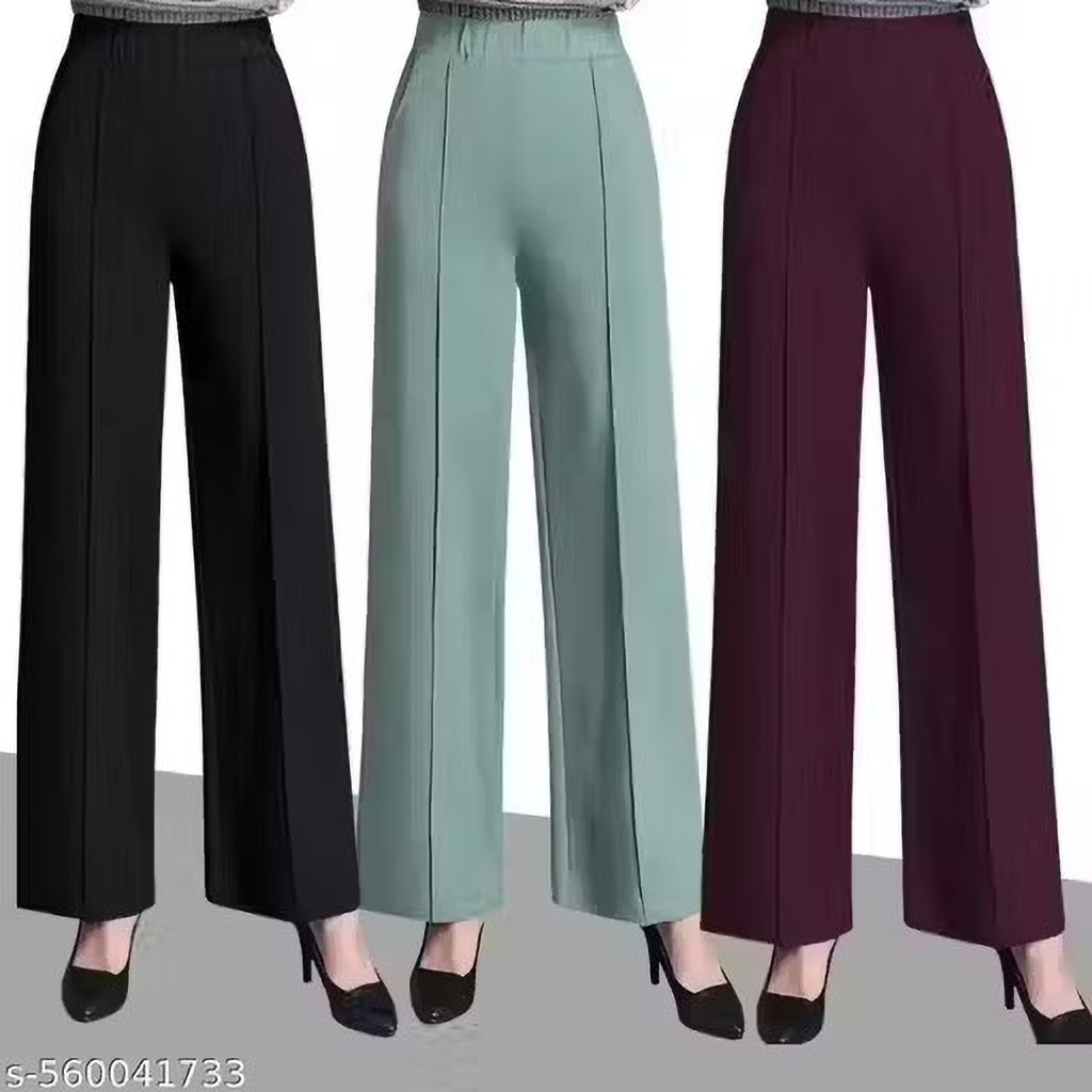 brainbees Pack of 3 Women Straight Fit Black, Light Green, Brown Cotton Blend Trousers-picture-16
