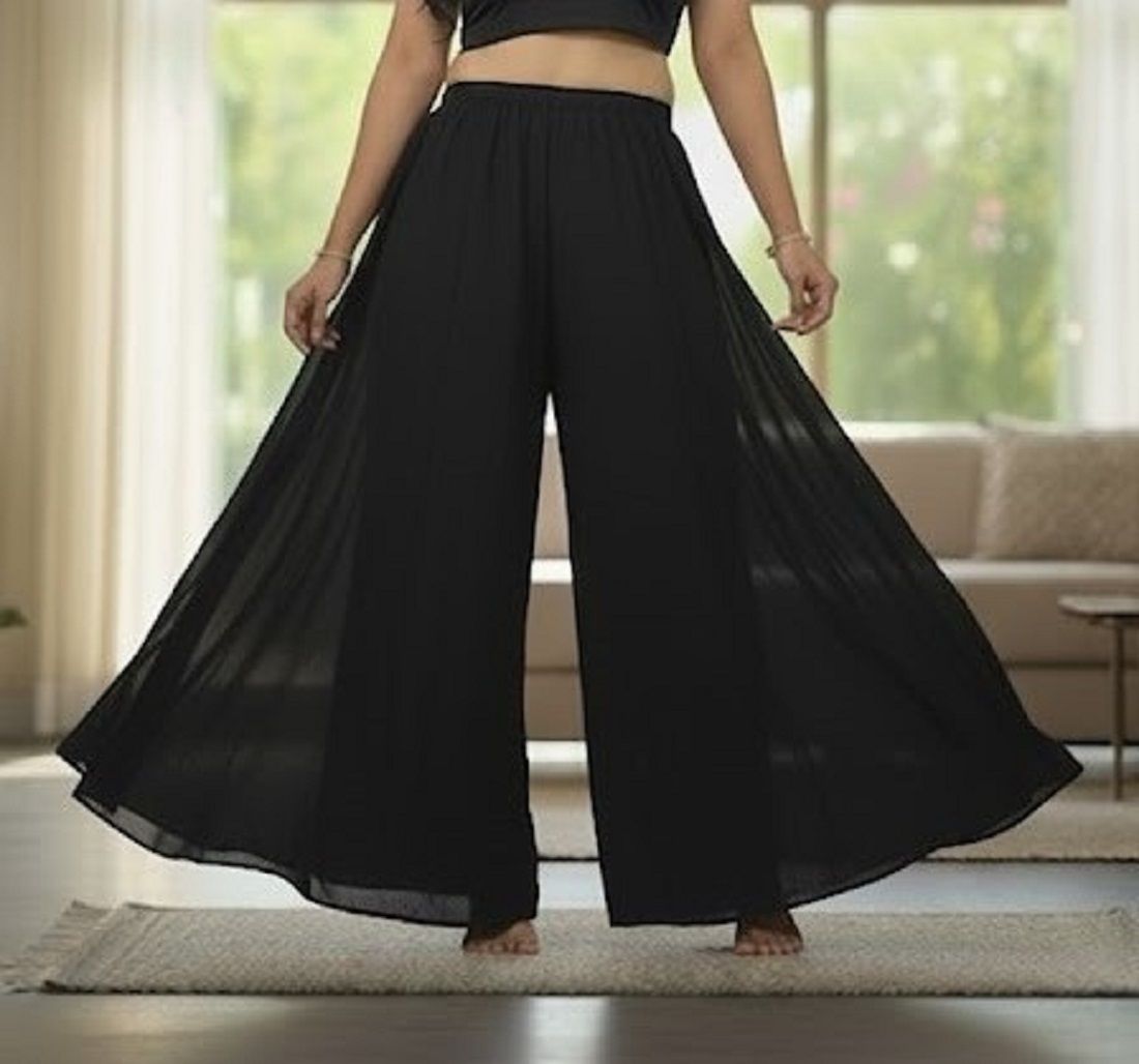 farden Women Relaxed Black Georgette Trousers-picture-10