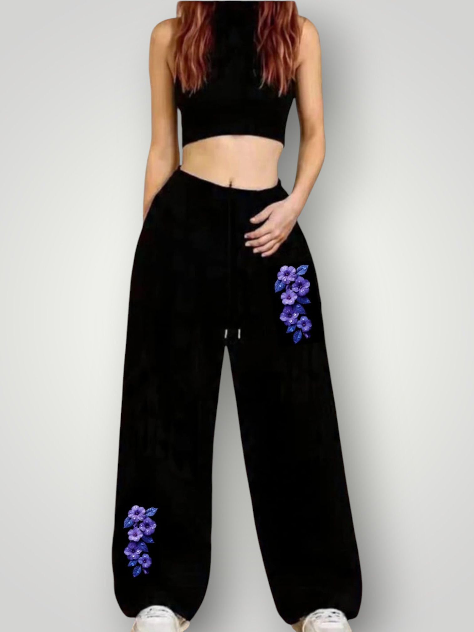 Women Printed Black Track Pants-image-46