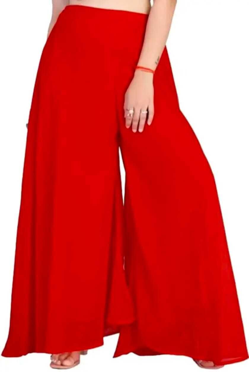 arc Women Flared Red Georgette Trousers-picture-25