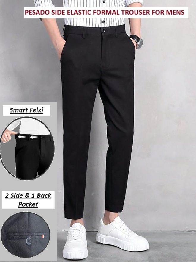pesado Men Slim Fit Black Cotton Blend Trousers-picture-19