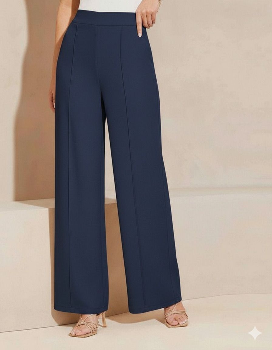 clowall Women Regular Fit Blue Viscose Rayon Trousers-picture-11
