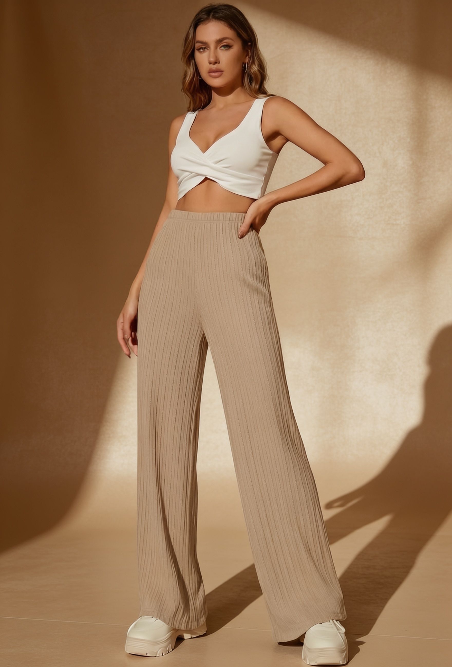 Women Regular Fit Multicolor, Beige Cotton Blend Trousers-image-49