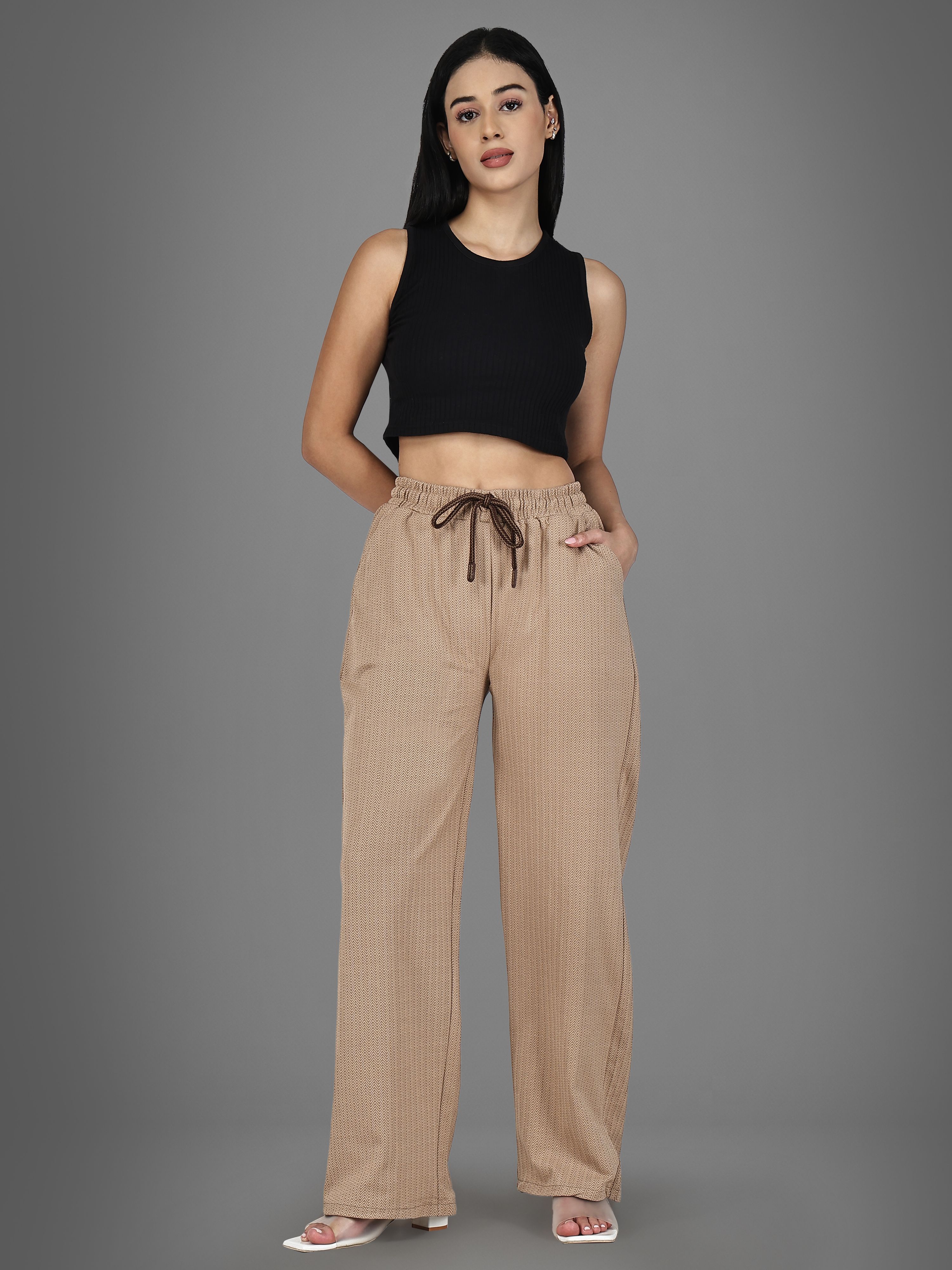 crezelle Women Loose Fit Khaki Cotton Blend Trousers-picture-14