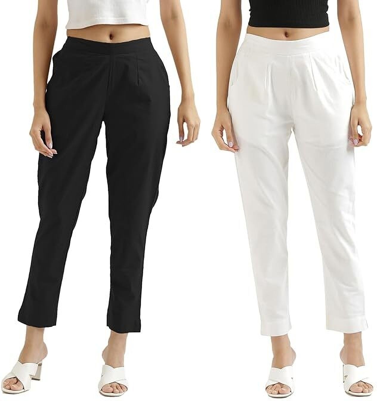 ap retail Pack of 2 Women Regular Fit Black, White Pure Cotton Trousers-picture-24