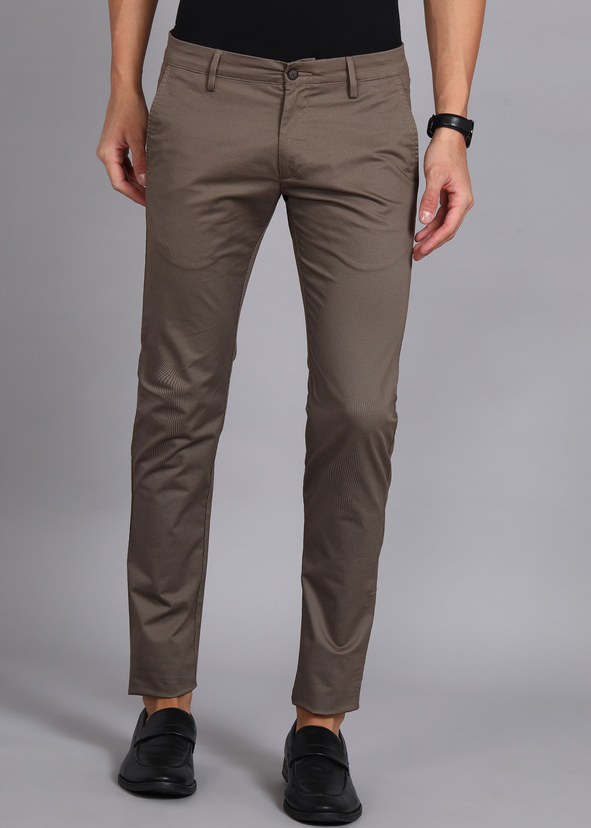 peter england Men Regular Fit Brown Cotton Blend Trousers-picture-11
