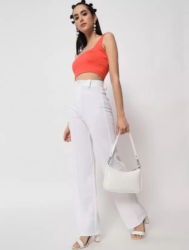 kottin creation Women Regular Fit White Cotton Blend Trousers-picture-24