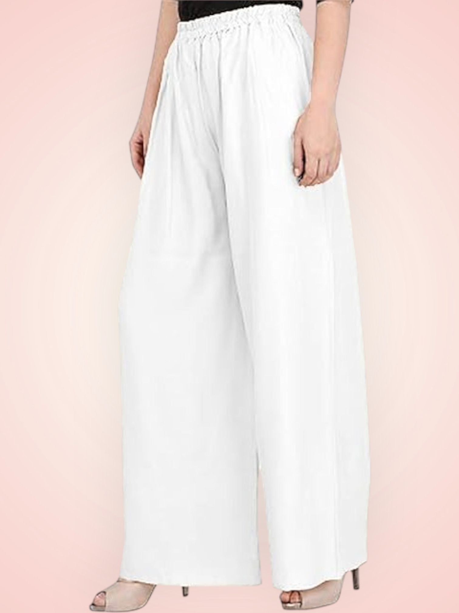 acd Women Comfort Fit White Viscose Rayon Trousers-picture-1