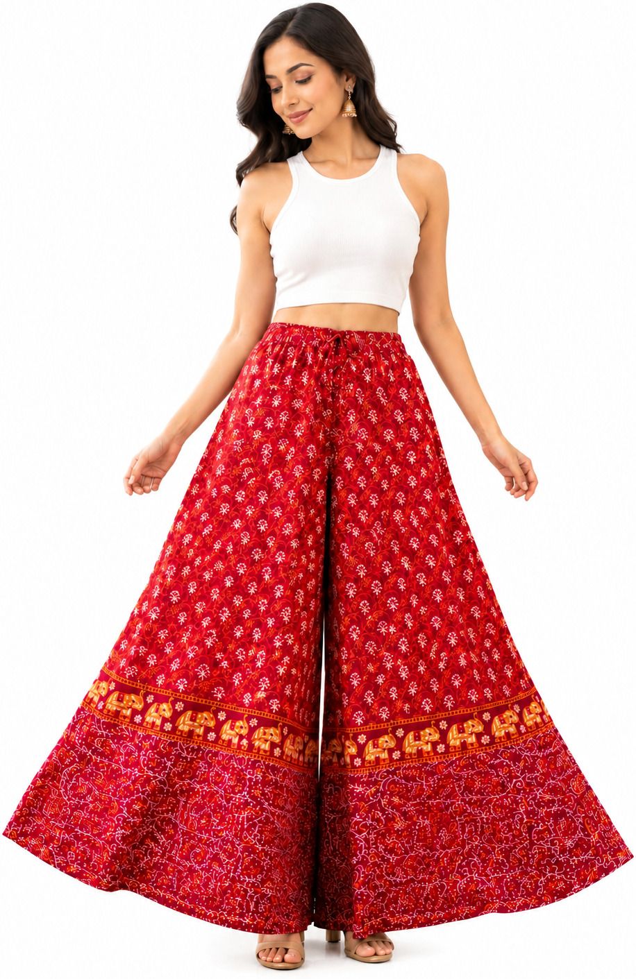 rangun Women Regular Fit, Relaxed Red Pure Cotton Trousers-picture-9