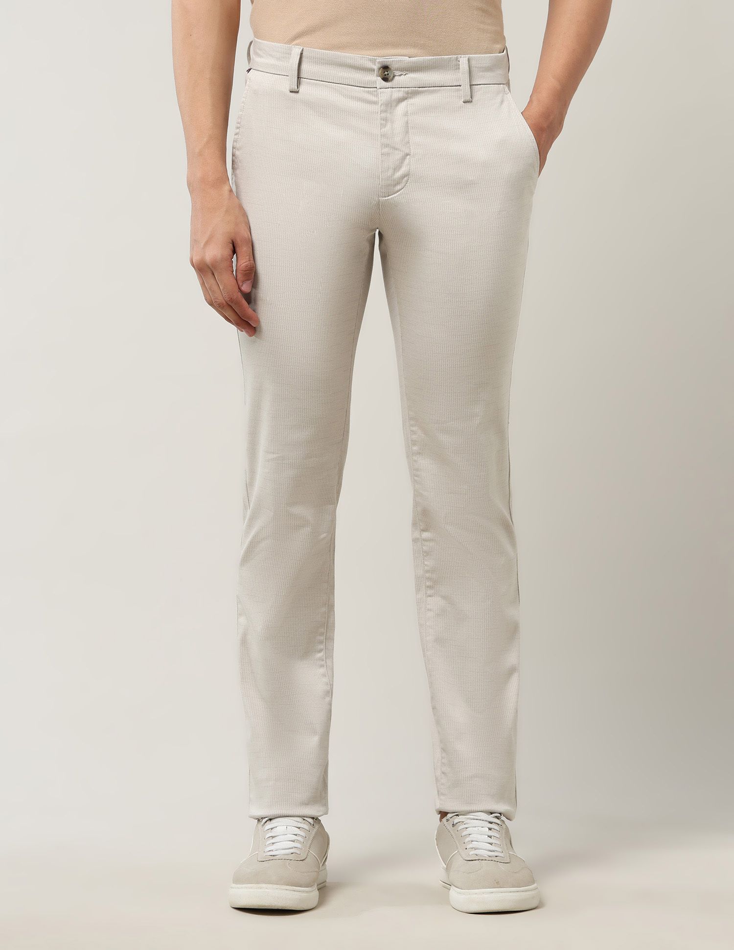 arrow sport Men Slim Fit Beige Pure Cotton Trousers-picture-13