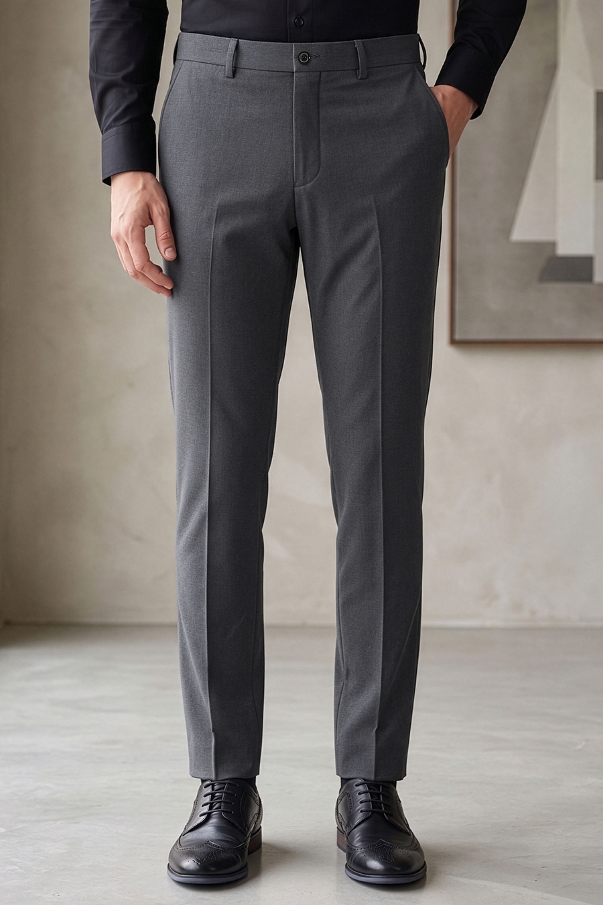 louis philippe Formal Flat Front Men Regular Fit Grey Polyester Trousers-picture-13