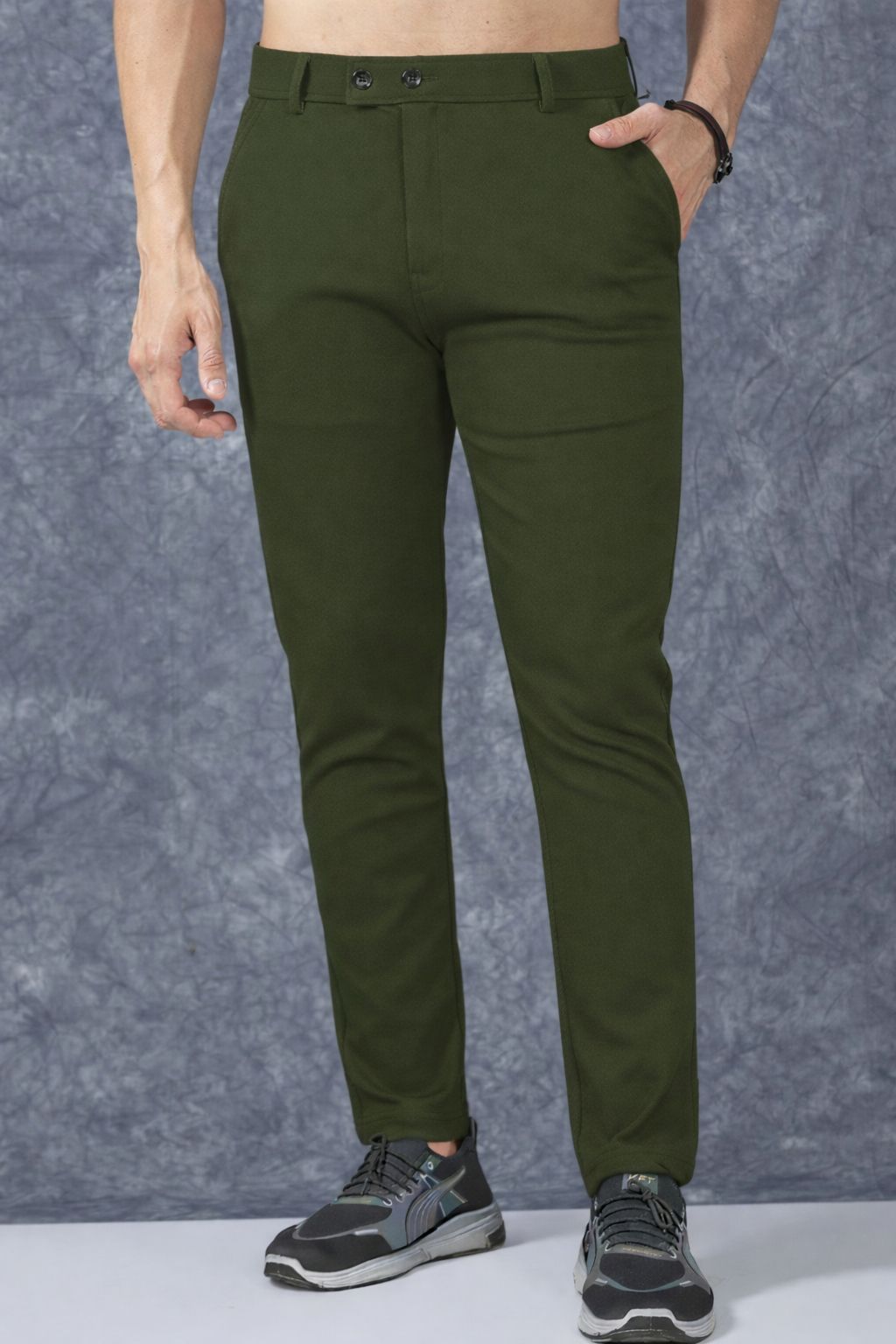 combraided Men Regular Fit Green Lycra Blend Trousers-picture-24