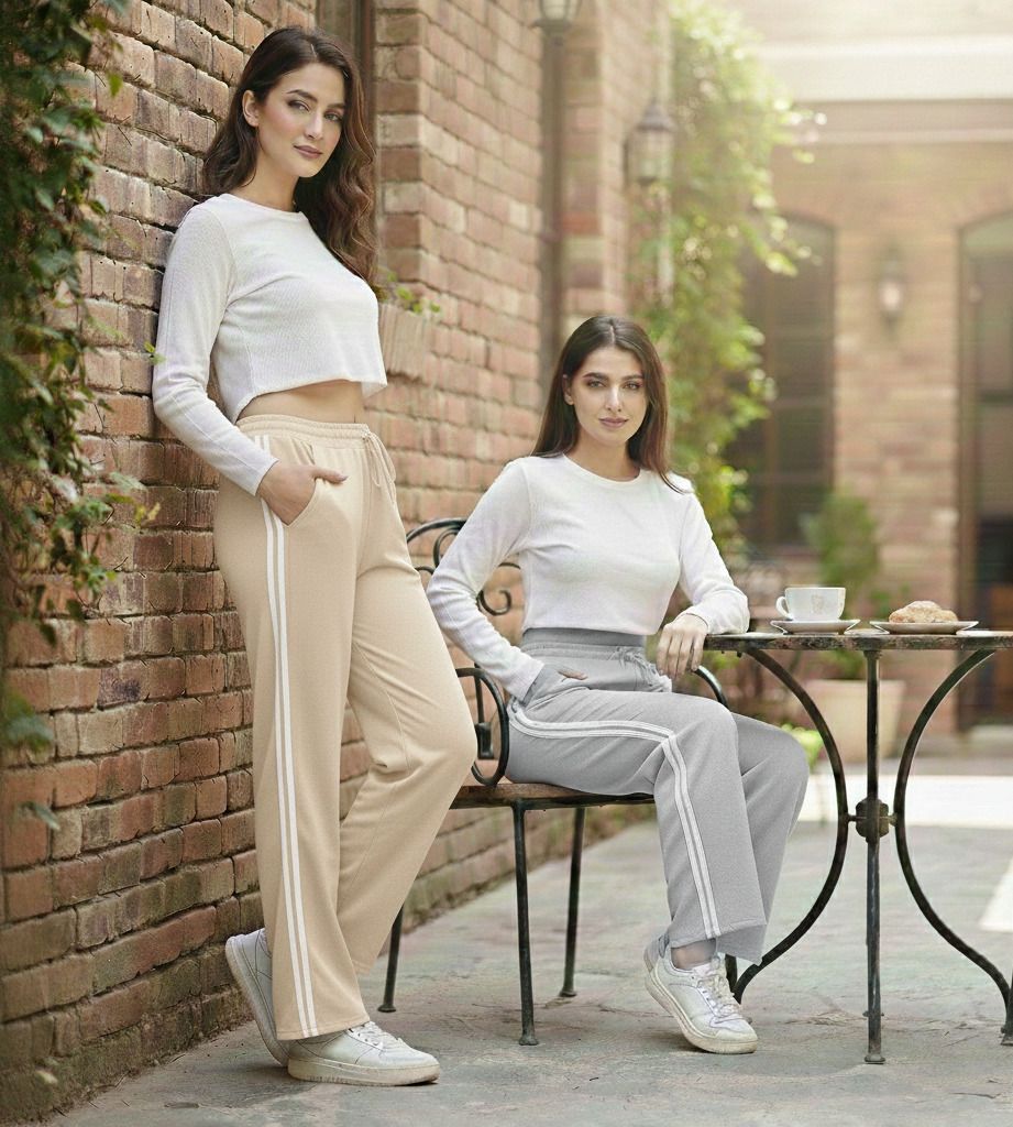 stylerags Pack of 2 Women Striped Beige, Grey Track Pants-picture-18
