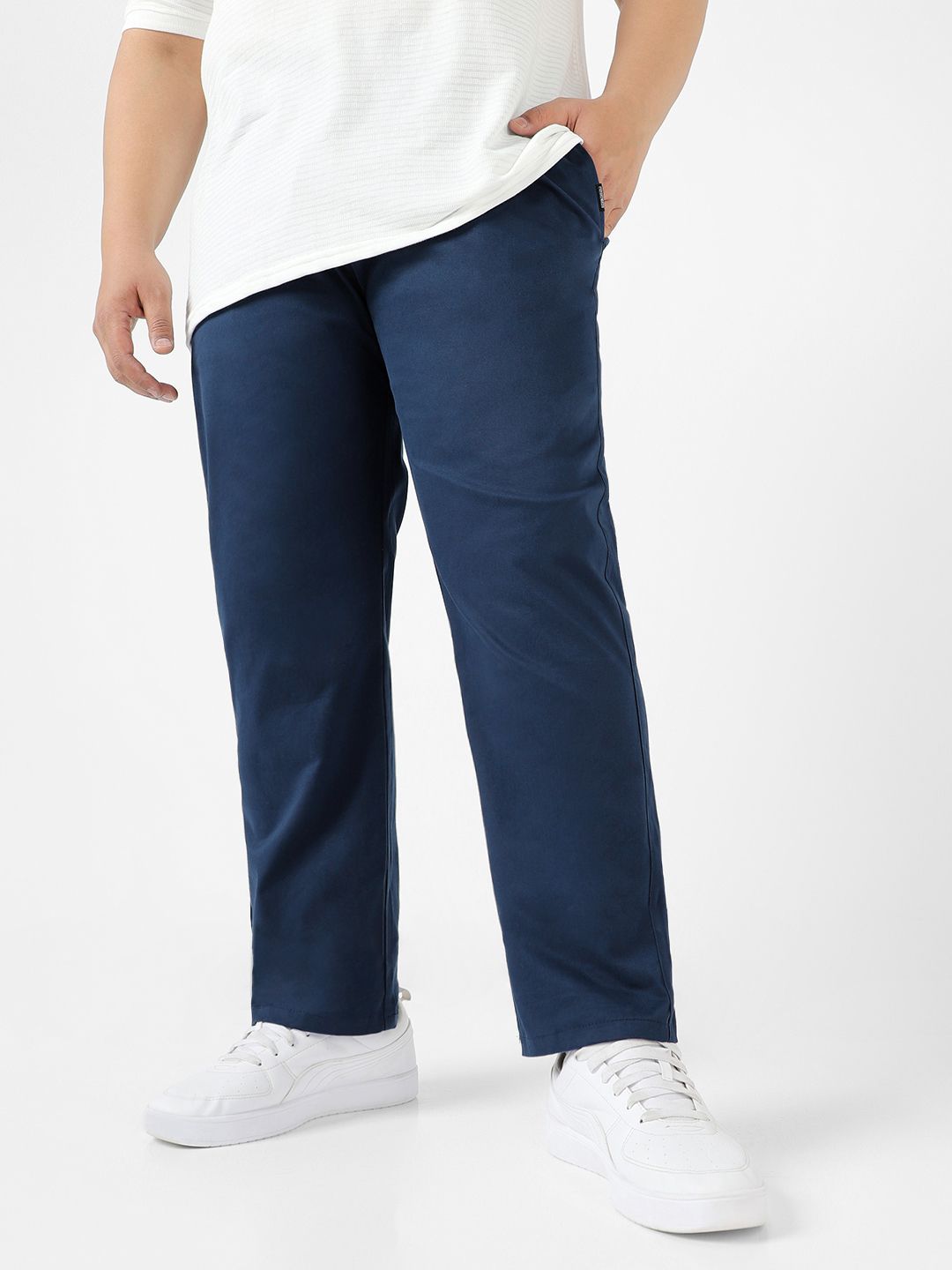 urbano plus Men Regular Fit Blue Cotton Blend Trousers-picture-24