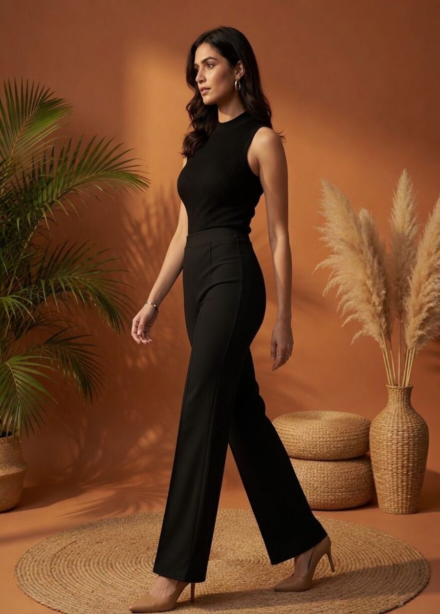 Women Relaxed Black Lycra Blend Trousers-image-40