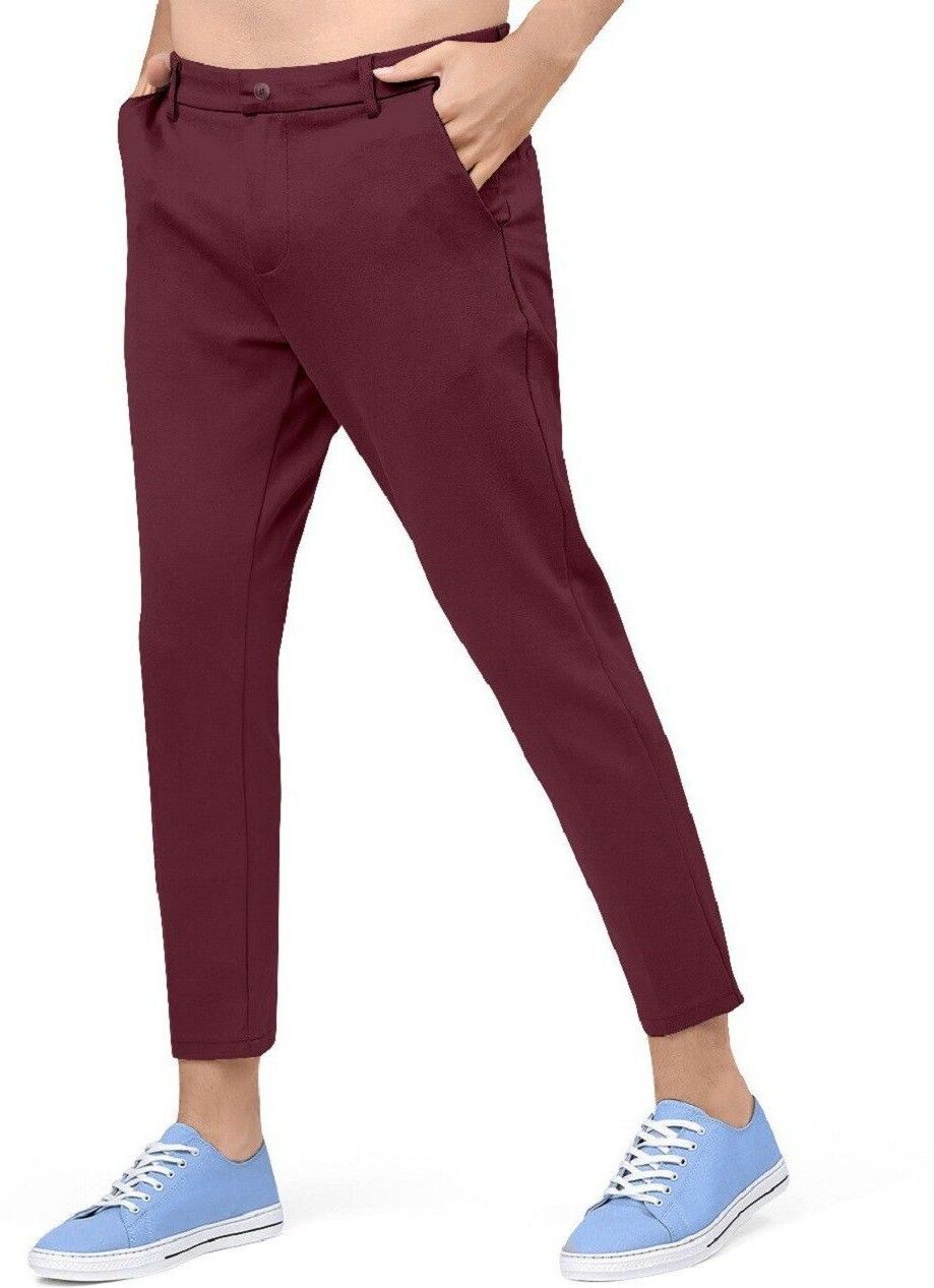 bidatsh trend Men Slim Fit Maroon Lycra Blend Trousers-picture-37