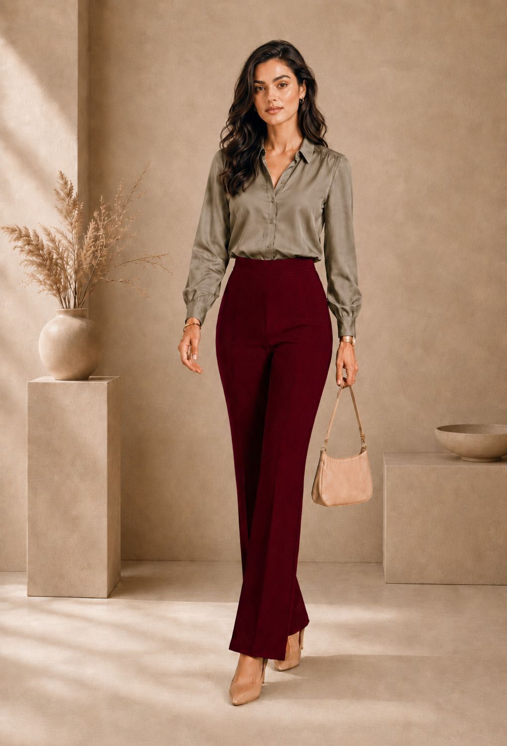 kottin creation Women Regular Fit Multicolor, Maroon Lycra Blend Trousers-picture-23